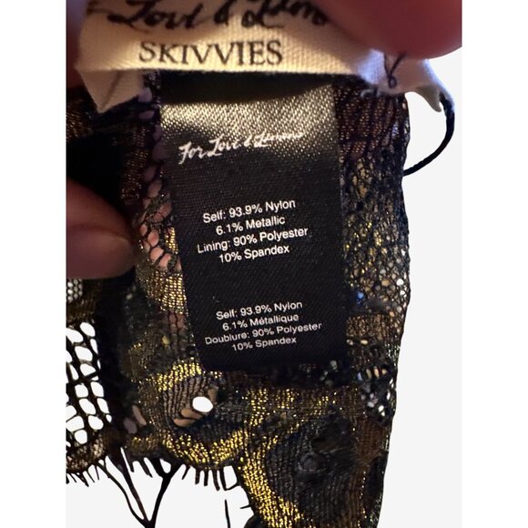 Lace & Metallic Esme Bralette Foil Lace For Love & Lemons Skivvies Black Gold - Picture 5 of 9